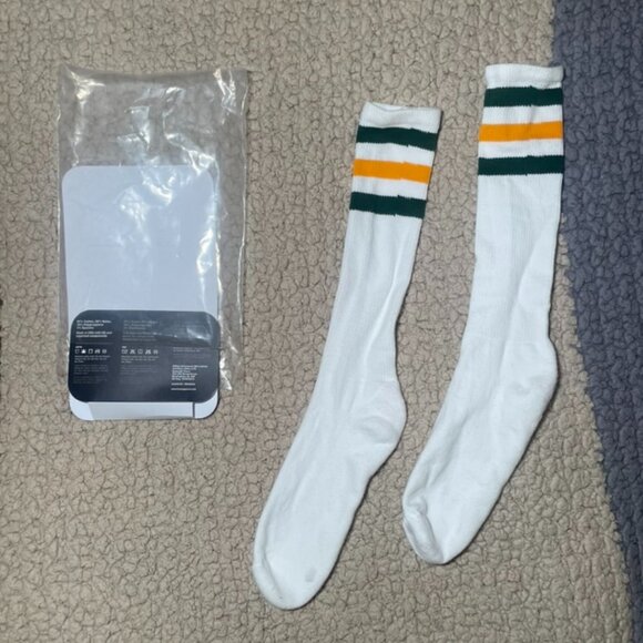 BNWT American Apparel White Socks with Green and Orange Stripes - Picture 2 of 6